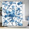 Синяя Цветочная Занавеска для Душа Водонепроницаемый Декор для Ванной Комнаты Большой Размер Роскошный Коврик для Ванной Белая Подкладка для Ванны Принт Современный Цветочный Дизайн (