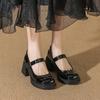 French Retro Mary Jane Female Ugly Cute High Heels Spring and Autumn Niche Temperament Wedding Shoes Black Small Leather Shoes Niche Design