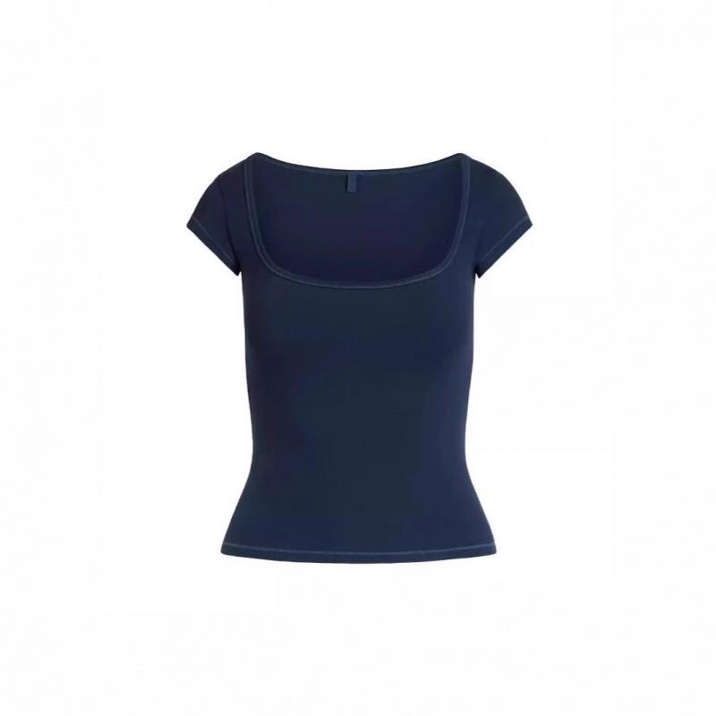 Футболка SKIMS из хлопкового джерси с квадратным вырезом и короткими рукавами