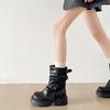 Black Retro British Platform Martin Boots Women's 2025 New Autumn with Skirt Small Slim Short Boots