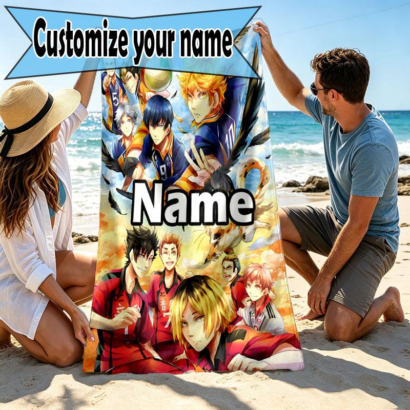 Custom Name Personalized Haikyu Print Beach Towel, for Trip Camping Beach Party Home Decor, Birthday Gift for Family & Friends