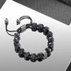 AWNL Braided Black Natural Stone Bracelet with Nuumite Ancient 10mm Men's Stone, Beads, Drawstring, Amulet, 15.5-17cm