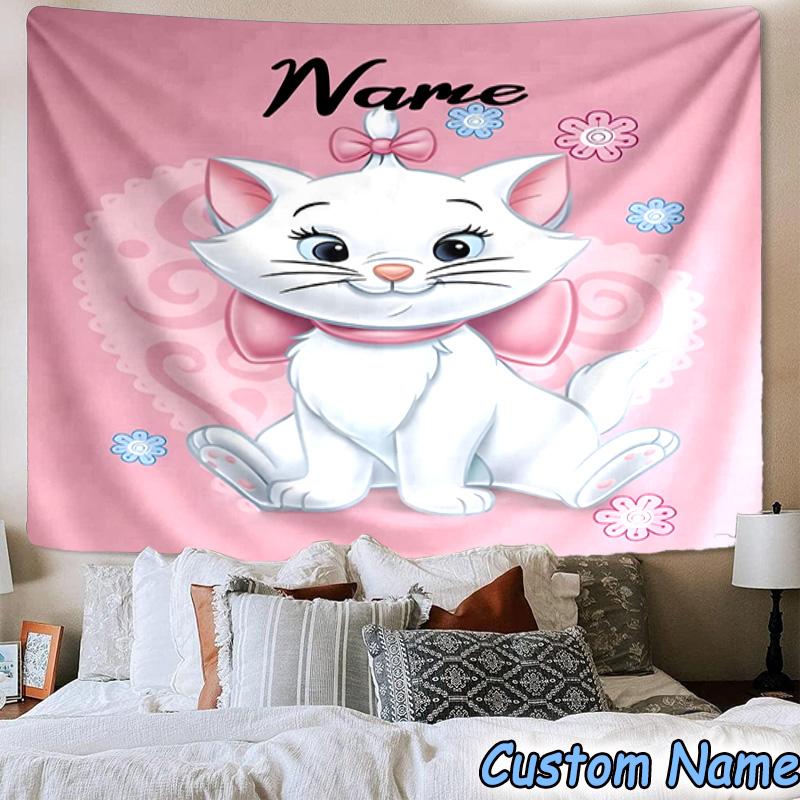 Custom Name Tapestry Elegant white cat Tapestry, Unique Design Tapestry, Suitable for Bedroom,Livingroom, Playroom,Heartwarming Fan Holiday Gifts
