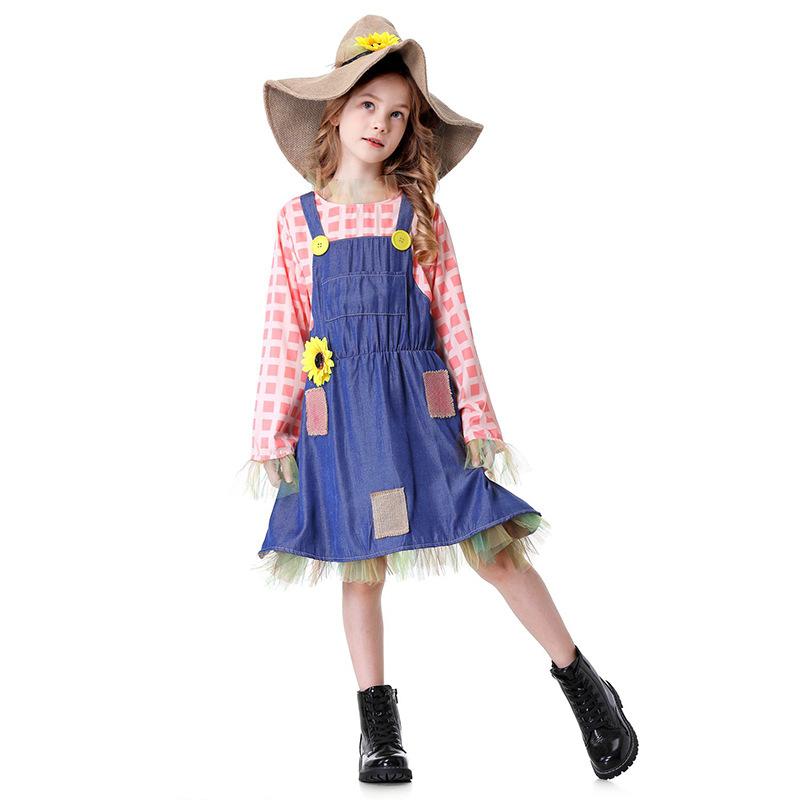Halloween Parent-Child Dress Plaid Girl Strap Skirt Wizard of Oz Scarecrow Performance Dress
