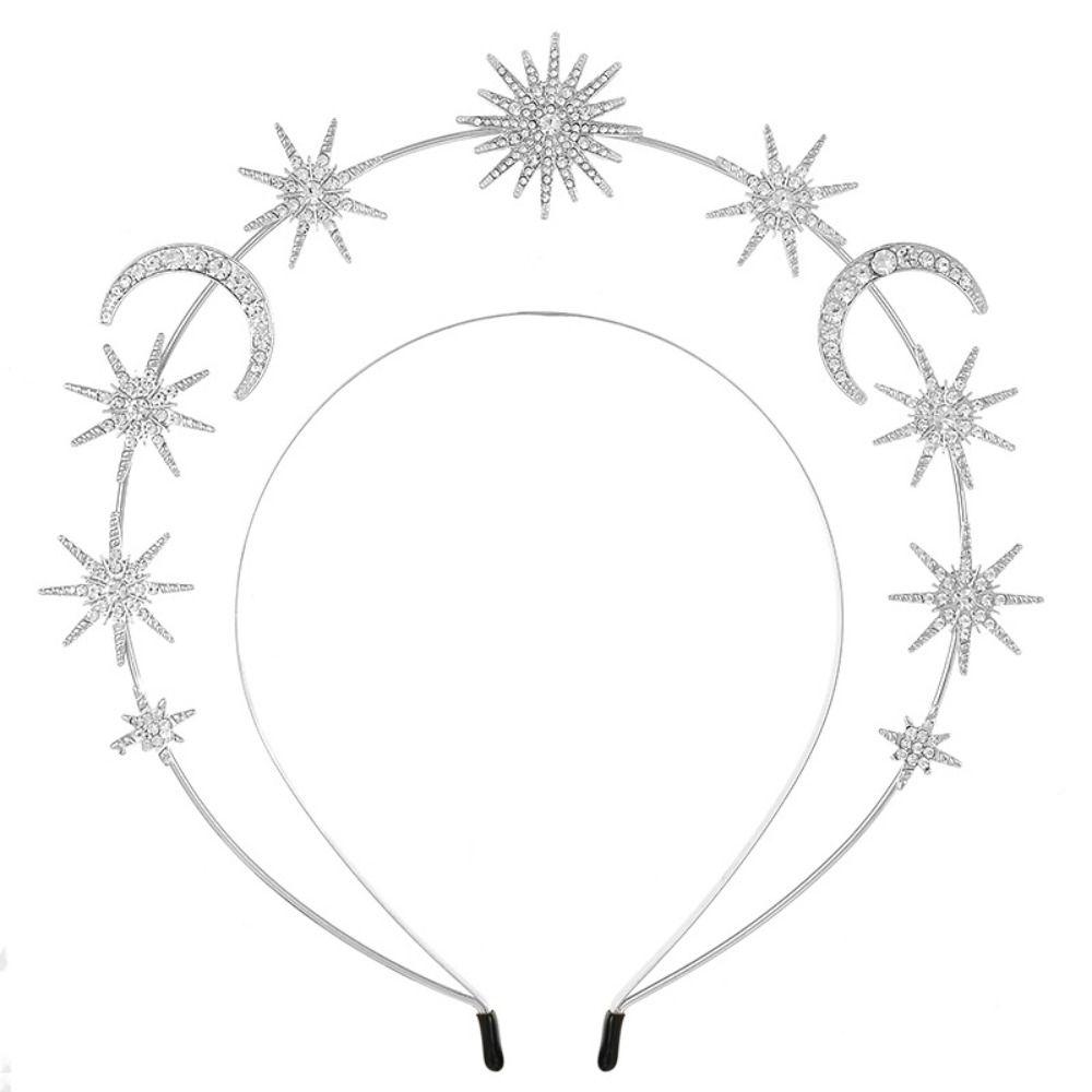 Silver Star Hair Hoop Metal Baroque Hairbands Trendy Glory Crown Head Jewelry