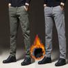 Winter Men's Warm Fleece Stretch Business Pants Elastic Waist Thick Fur Cotton Soft Slim Straight Trousers Male Brand Clothing