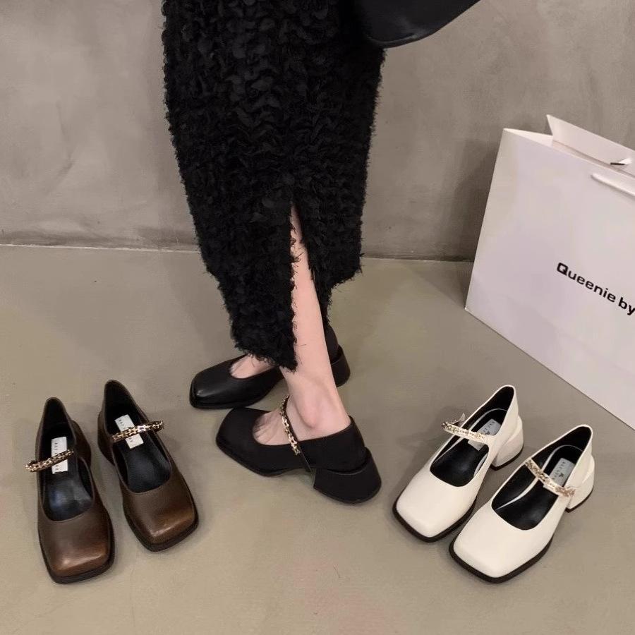 Туфли на толстом каблуке, черные туфли Мэри Джейн, маленькие кожаные туфли, женская обувь, новые весенне-осенние нежные туфли