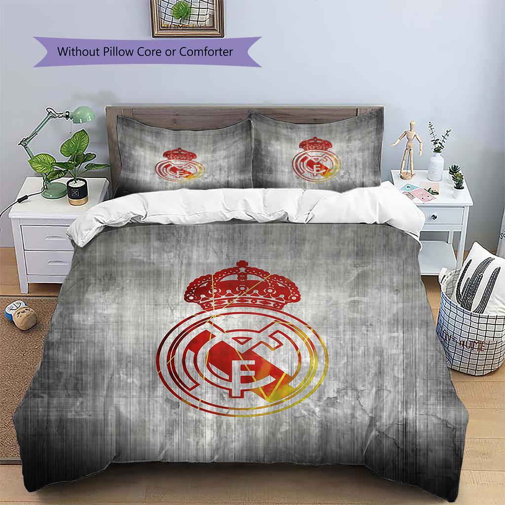 Madrid team logo Pattern Bedding Home Decoration Birthday Gift (1 * duvet cover + 2 * pillowcase, without core)