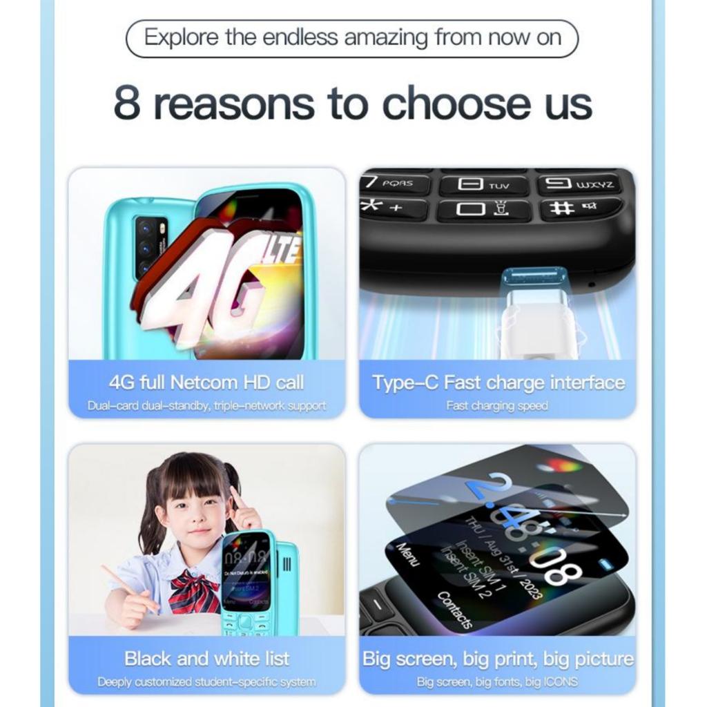 С99(H11) Мобильный телефон 4G с кнопками, 2,4-дюймовым TFT-экраном, двумя SIM-картами, двойным режимом ожидания, 240x320, будильником Voice King, аккумулятором 1500 мАч, мини-телефоном с фонариком