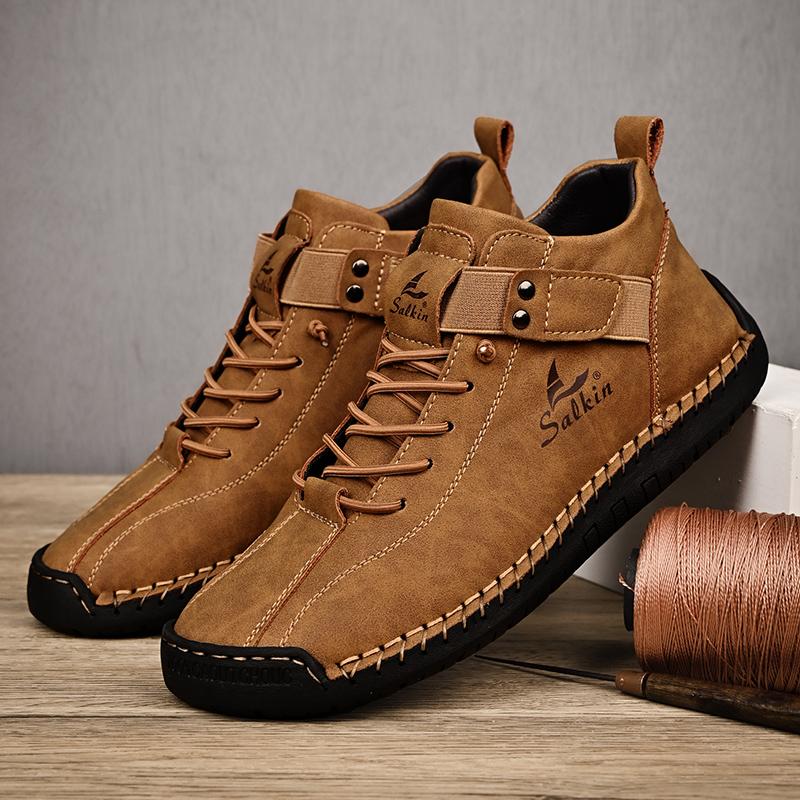 New Handmade Leather Casual Men Shoes Design Sneakers Man Breathable Leather Shoes Men Ankle Boots Outdoor