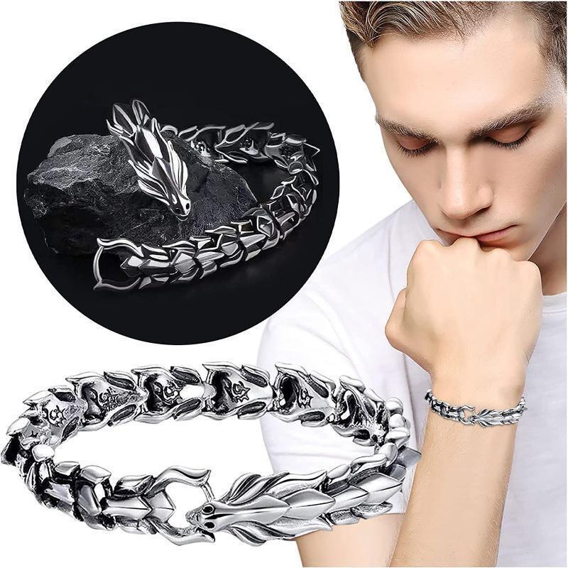 Vintage Mens Hip Hop Punk Head Dragon Lin Bracelet Retro Exaggerated Dragon Bracelet Jewelry Men's Accessories Gifts