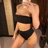 Асимметричный бандо с высокой талией, женский купальник, женский купальник, комплект бикини из двух частей, купальный костюм с цепочкой