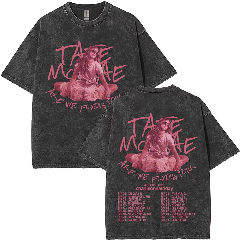 Washed Vintage Singer Tate Mcrae The Think Later World Tour T Shirt Men Women Fashion Trend Oversized Tshirts Streetwear Unisex