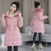Winter Fashion Big Fur Collar Cotton-padded Jacket, Hooded Cotton-padded Jacket, Mid-length Middle-aged Slim-fit Thick Padded Jacket