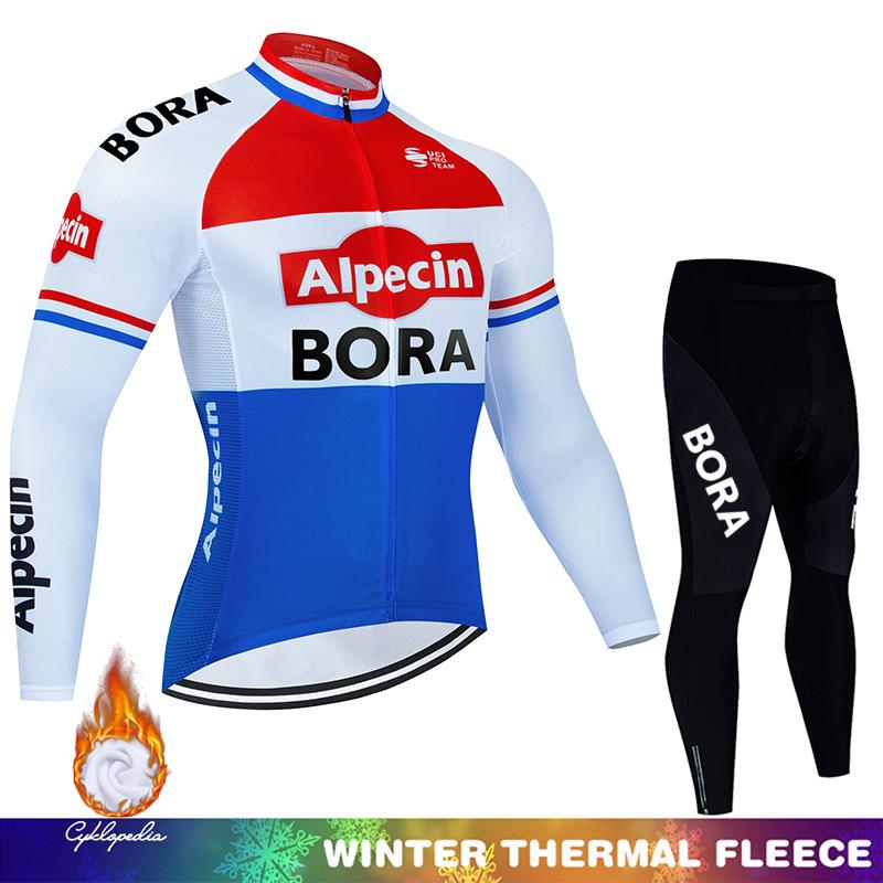 Winter Warm Cycling Clothing Set Thermal Fleece Men's UCI BORA Bib Man Set Outfit Mountain Bikes Clothing Bike Sportswear Long Sleeve