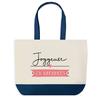 Sac Cabas - PLANETEE - Joggeuse En Vacances - Fond Bleu Design Graphique - Coton 40x45 Cm - Poignées Solides