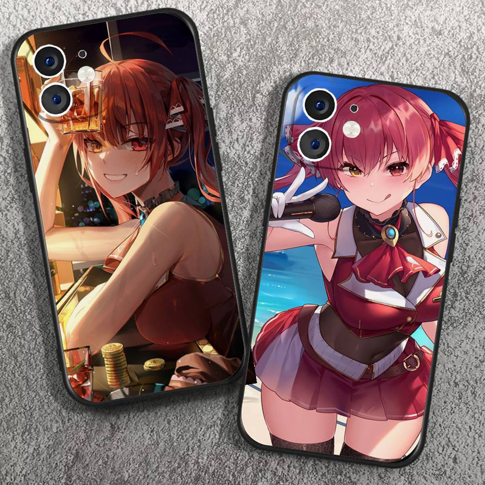 Houshou Marine Anime H-hololive Phone Case For IPhone 17 Air 16 15 14 13 Pro Max 11 12 Black Silicone Cover