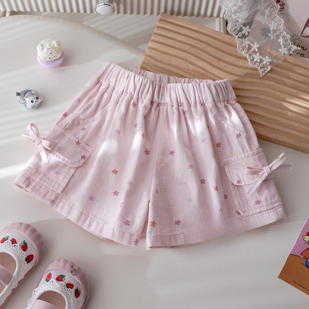 Летние шорты Корейские повседневные шорты для девочек с принтом банта и звезды Летняя одежда Детские шорты