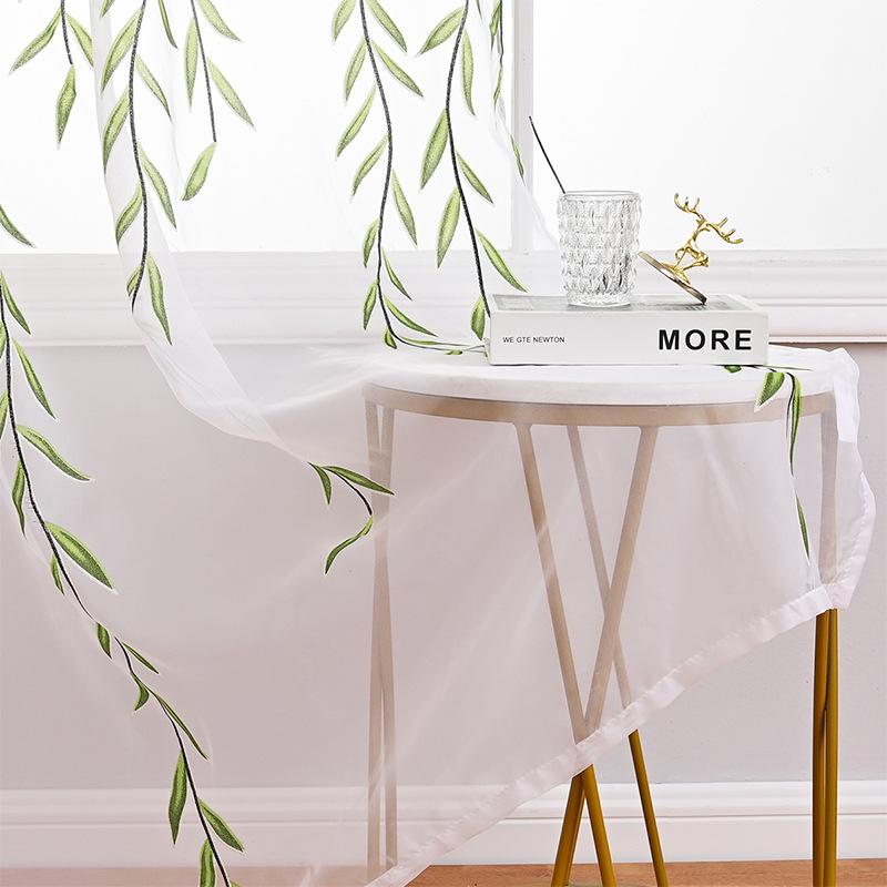 2 Panels Willow Leaf Window Curtain Voile Tulle Room Salix Leaf Sheer Vine Curtain Voile Panel Drapes Curtain Sheer Green Leaf Curtain for Living Room