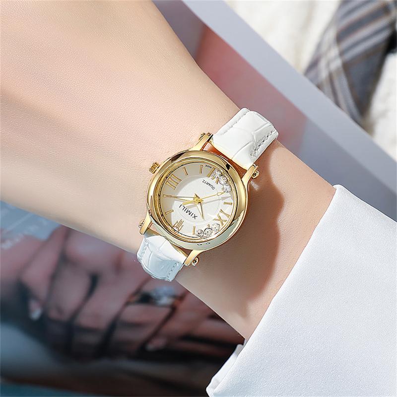 Ladies Fashion New Simple Roller Ball Small Quartz Watch Business Black Leather Women's Dress Clock Wristwatch