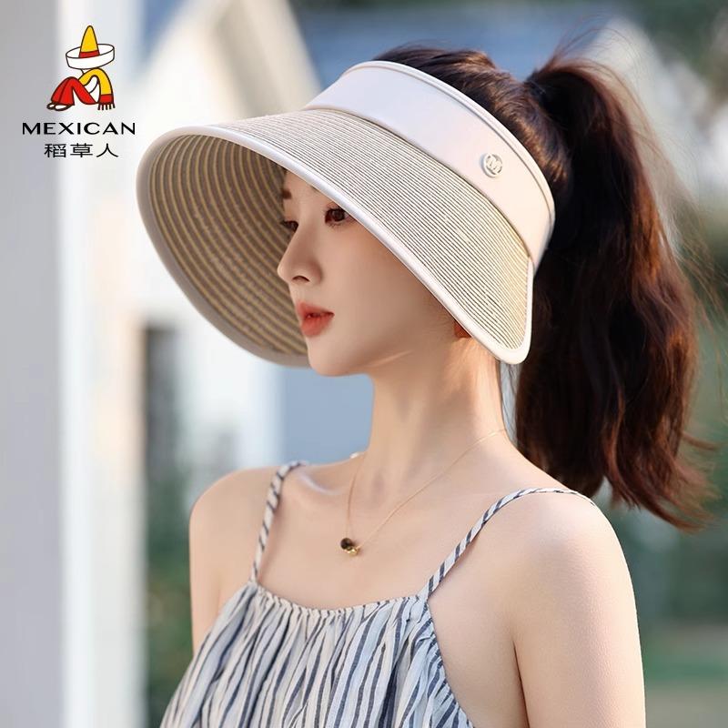 Ladies Sunscreen Empty Top Visor Travel Writing Foldable Bucket Hat Versatile Sun Hat Tide Straw Hat