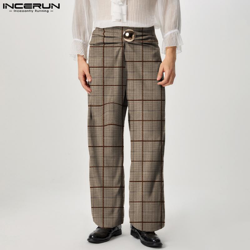 INCERUN Мужские брюки с застежкой-молнией сбоку и перекрученной талией, длинные брюки с широкими штанинами