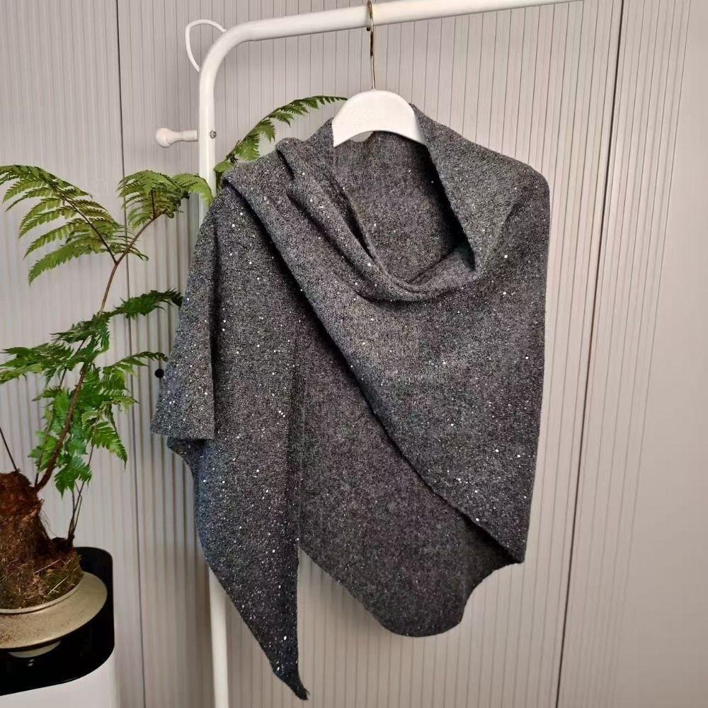 Winter Warm Sequin Triangular Scarf High End Neck Protection Knitted Scarf Mongolian Poncho