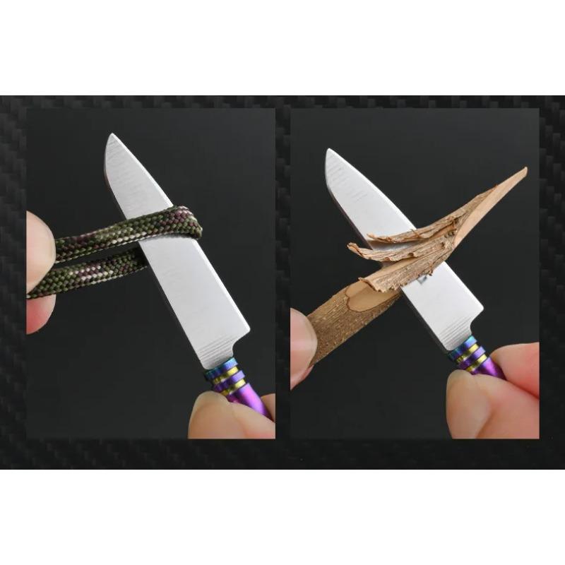 Мини-нож с острым лезвием из нержавеющей стали, фиксированным лезвием, портативный карманный брелок, распаковка, нож для выживания в походе с кожаным чехлом