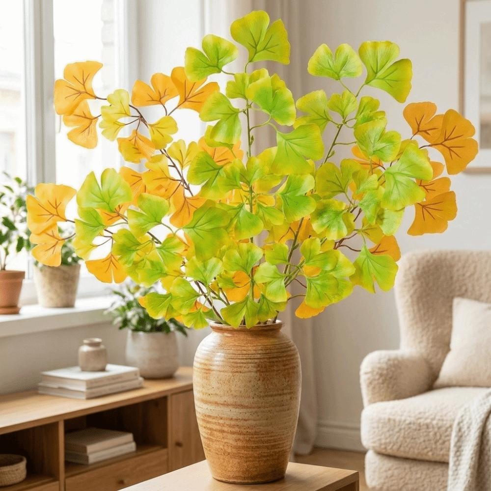 Plastic Artificial Ginkgo Leaves Branches Elegant Ginkgo Leaf Plant Fake Ginkgo Stems Coffee Shop