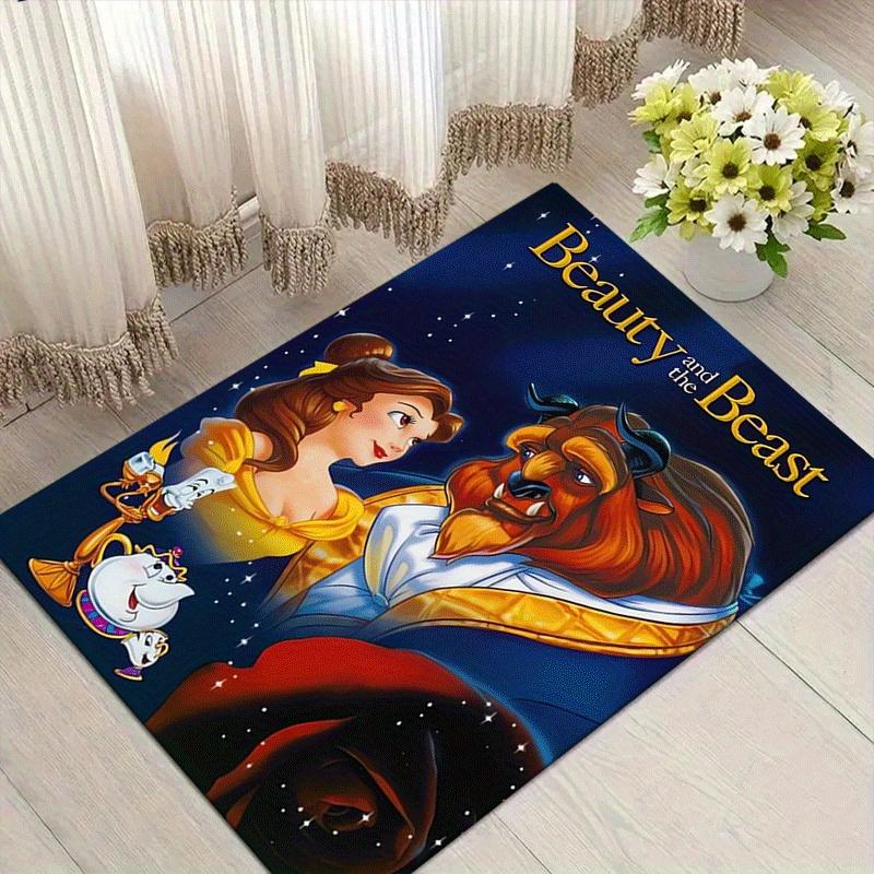 1pc Beauty and The Beast Pattern Area Rug Soft Flannel Floor Mat for Living Room,Office,Bedroom and Carpet,Sofa Coffee Table Floor Mat