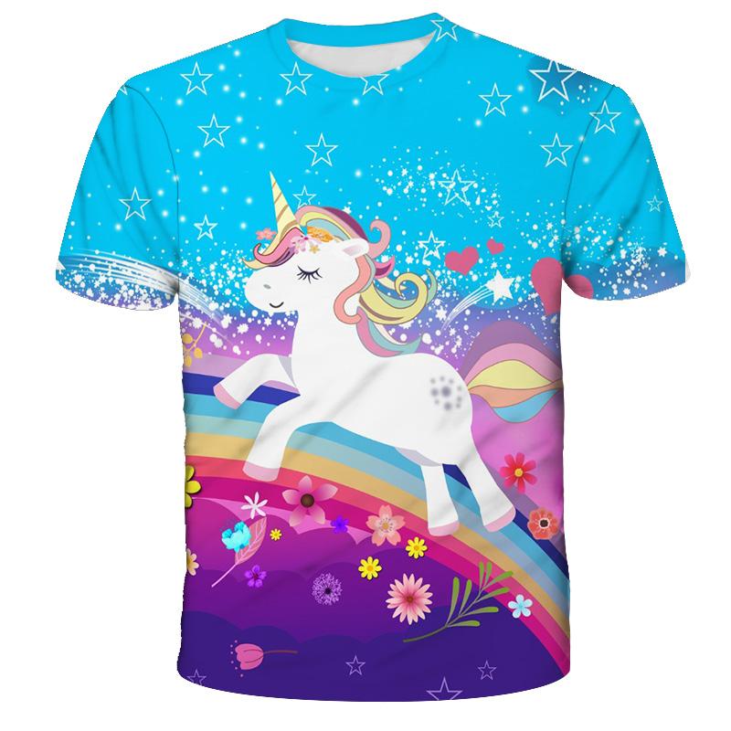 Kids Girls T-shirt Short Sleeve Unicorn 3D Print Tops Children Summer Sweatshirt 4-14 Years Girl Cute Unicorn Casual T Shirts