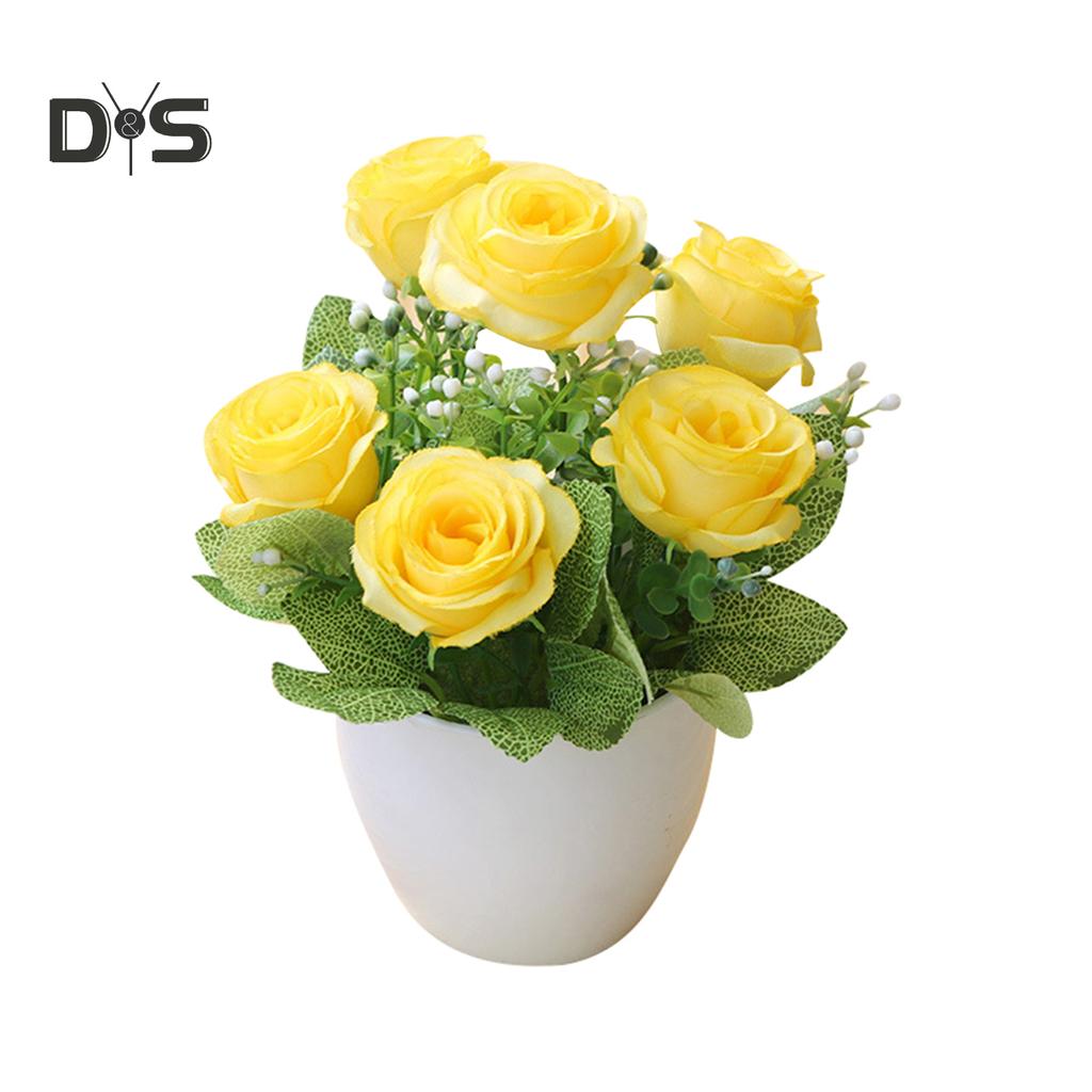 Цветущий букет, искусственный бонсай, искусственный цветок розы, горшок для домашнего сада, вечерние украшения стола