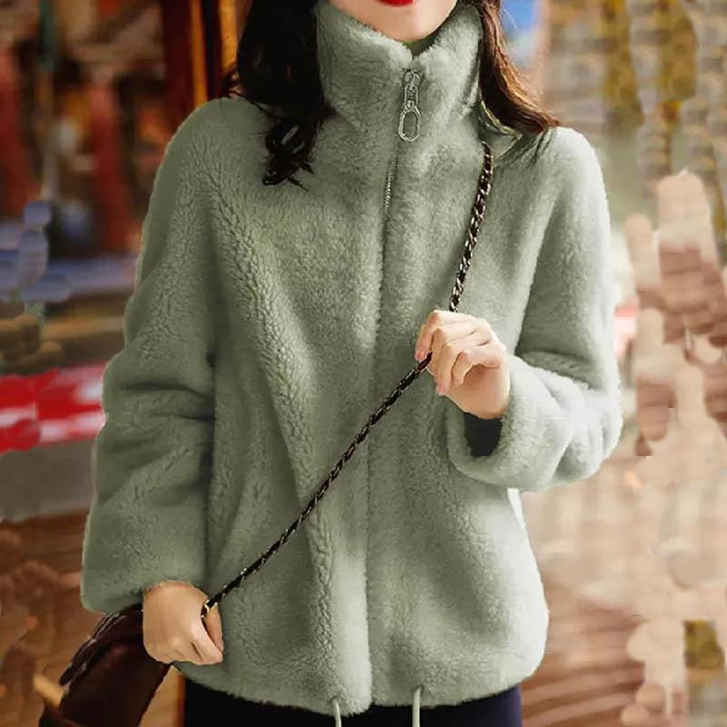 Осеннее и зимнее пальто из овечьей шерсти с воротником-стойкой, короткая толстая теплая куртка, женское меховое пальто