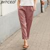 BITCED Women Summer Solid Color Double Pocket Trousers Loose Long Pants Female Cotton Linen Pants