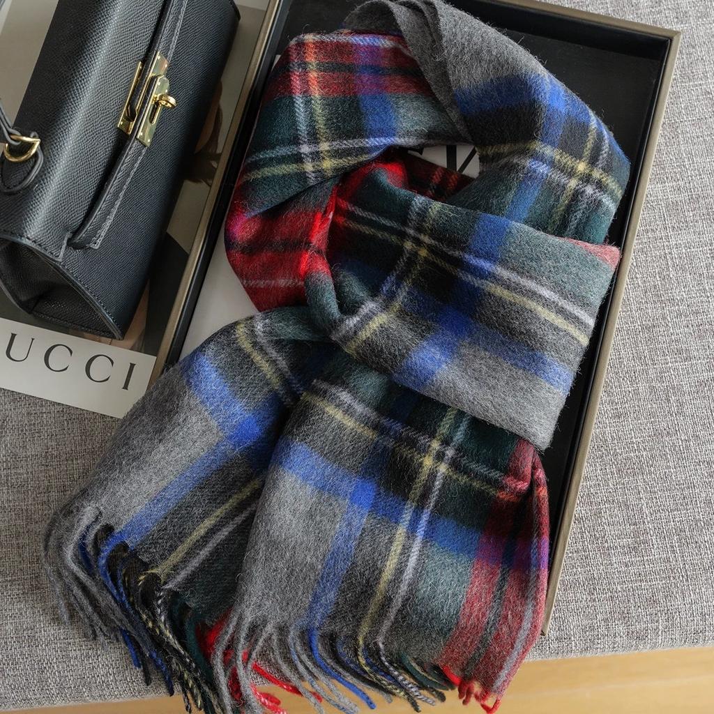 Autumn and Winter New 100 Wool Scarf Women's Light Luxury High-end Plaid Shawl Versatile Enlarged Thickened Warm Scarf