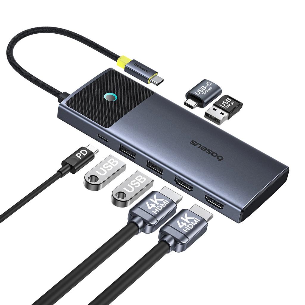Концентратор Baseus Metal Gleam Series Ii 7in1 Usb-C - Usb-C Pd100W / 2X Usb-A / 2X Hdmi 4K / Usb-A 3.0 / Usb-C 3.0