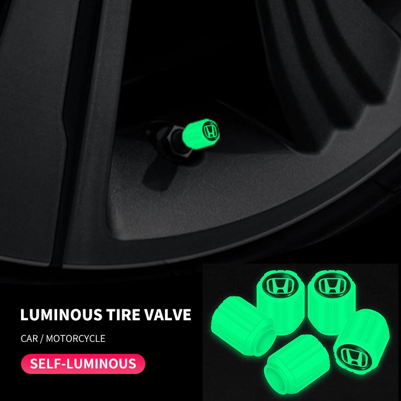 CMEAH1 4PCS Luminous Car Tire Valve Cap Fluorescent Night Glowing Decor For Honda Civic Fit Jazz Accord Pilot Passport CRV BRV HRV