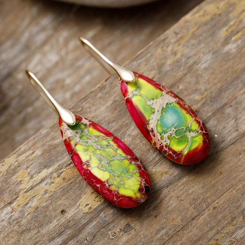 Bohemian Emperor Stone Water Drop Pendant Earrings European and American Popular Ins Jewelry