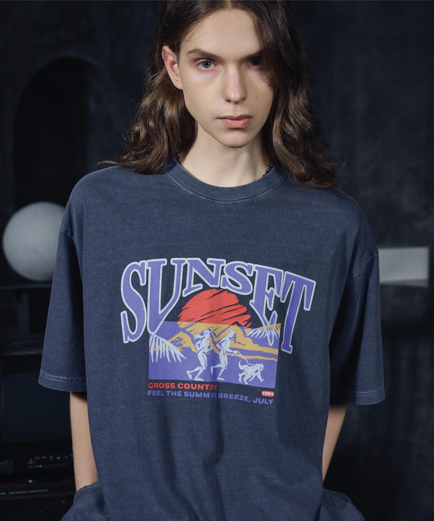 CPGN STUDIO Sunset Running Pigment Short Sleeve Tee Dark Blue