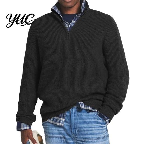 Loose Fit Knitwear Men Quarter Zipper Sweater, Long Sleeve Pullover Tops, Soft Versatile Layering Pieces Elastic Casual Knit Stand Collar for