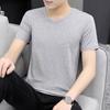Men T-shirt V Neck Ice Solid Color Short Casual Style Silk Sleeve Slim Fit Pullover Daily Wear Youthful
