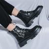 Autumn Winter 2024 High Quality Black Men's Boots Fashion Buckled Comfortable Boot Man Platform Motorcycle Leather Boots for Men