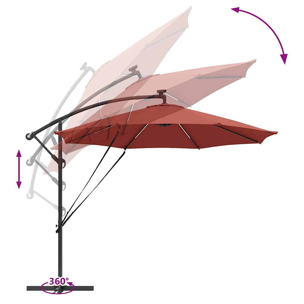 Cantilever Sun Umbrella with LED Light Strips Terracotta 294 x 294 x 248 cm
