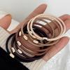 Set of 2 Korean Style Coffee Color Elastic Hair Bands with Gold Beads