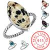 925 Sterling Silver Ring Women Gemstone Handmade Jewelry New Year Gift Crazy Lace Agate Dalmatian Dendrite Opal Eudialyte Howlite K2 Jasper Solitaire