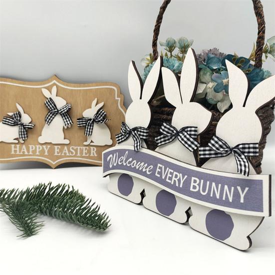 Подвеска-пасхальная бирка с мультяшным кроликом и бантом, подвесной цветной многоразовый деревянный толстый антитрещинный знак для крыльца, садовой двери
