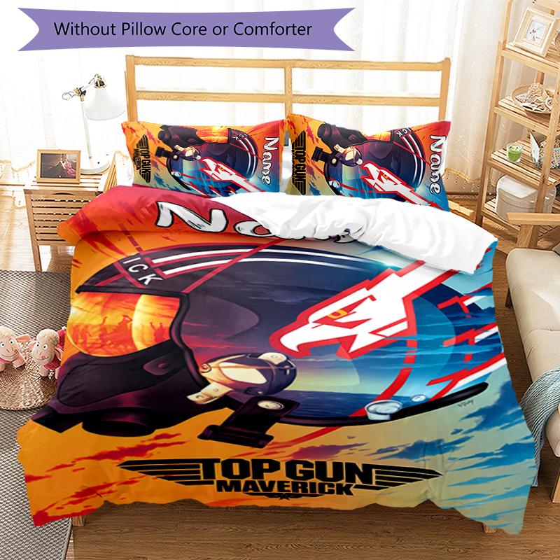 3pcs Custom Name Top Gun Maverick Bedding Set Duvet Cover Closure Includes 1 Duvet Cover & 2 Pillowcases for All Seasons Bedroom Decor