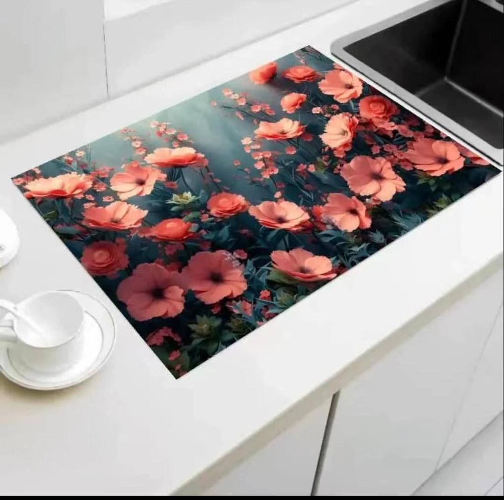 Пион Цветок 3D Впитывающий Нескользящий Коврик для Кухонной Столешницы KTY