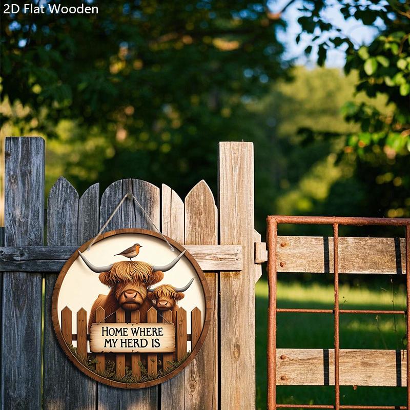 Деревянная приветственная табличка с дизайном шотландской высокогорной коровы - Рустикальная декоративная табличка для фермерского дома, входной двери, декора крыльца - Идеальные подарки для семьи