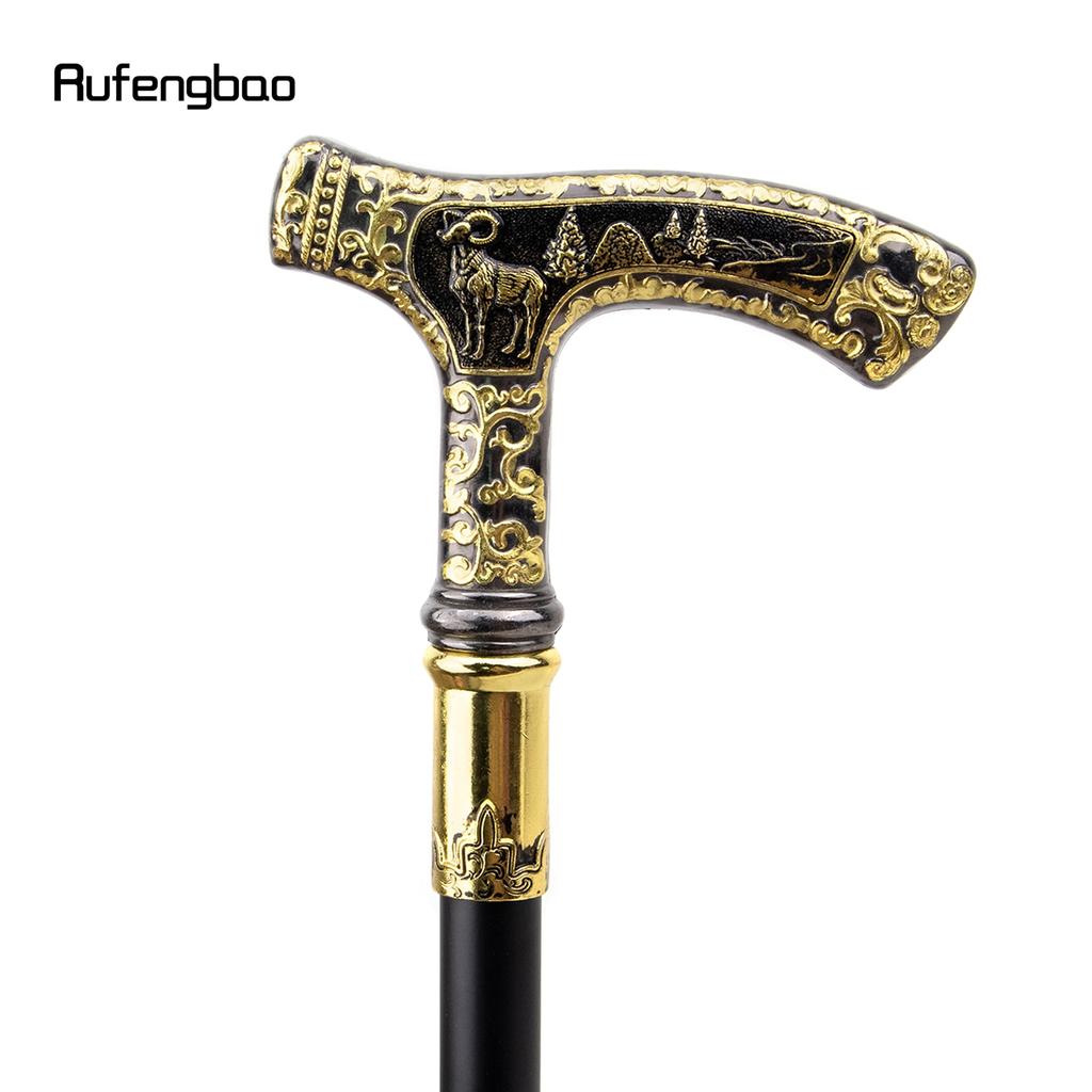 Gold Black Luxury Goat Handle Walking Cane Fashion Decorative Walking Stick Gentleman Elegant Cosplay Cane Knob Crosier 90cm